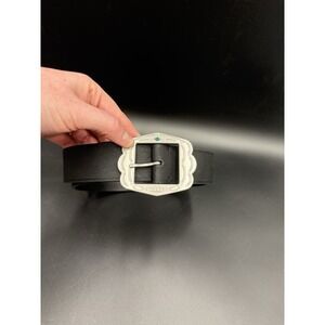 Chap's Black Leather Belt Women's Medium Boho Turquoise Western Belt Silver Buck